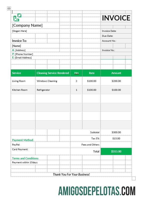 imprimível Modelo de fatura de serviço de limpeza doméstica